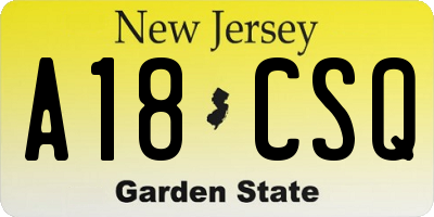NJ license plate A18CSQ