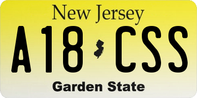 NJ license plate A18CSS