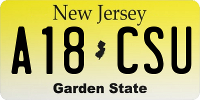 NJ license plate A18CSU
