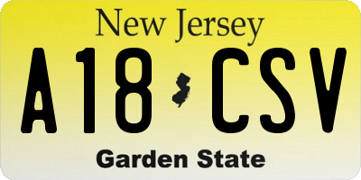 NJ license plate A18CSV