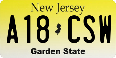 NJ license plate A18CSW