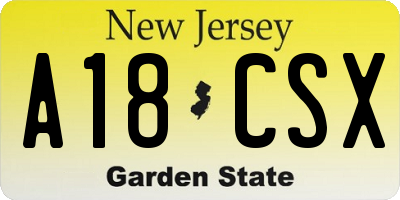 NJ license plate A18CSX