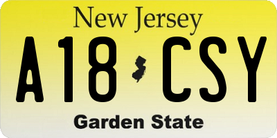 NJ license plate A18CSY