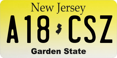 NJ license plate A18CSZ