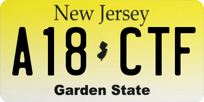 NJ license plate A18CTF