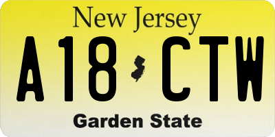 NJ license plate A18CTW