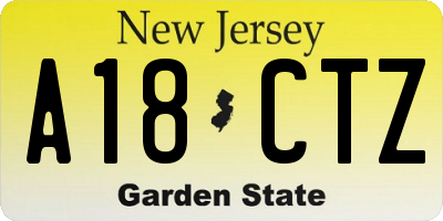NJ license plate A18CTZ