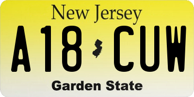 NJ license plate A18CUW