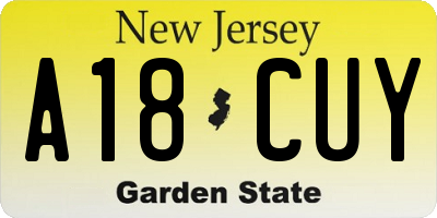 NJ license plate A18CUY
