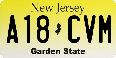 NJ license plate A18CVM