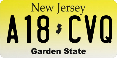 NJ license plate A18CVQ