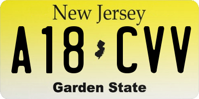 NJ license plate A18CVV