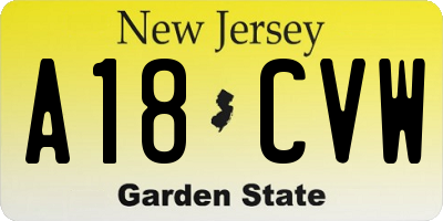 NJ license plate A18CVW