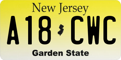 NJ license plate A18CWC