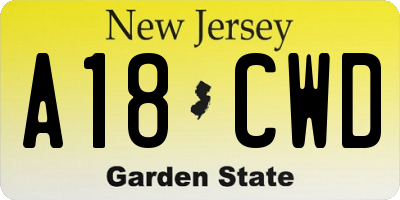 NJ license plate A18CWD