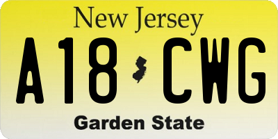 NJ license plate A18CWG