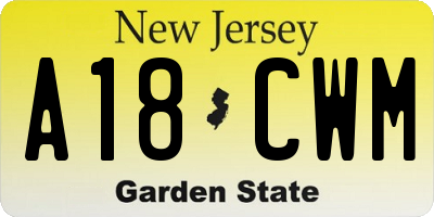 NJ license plate A18CWM