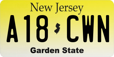 NJ license plate A18CWN