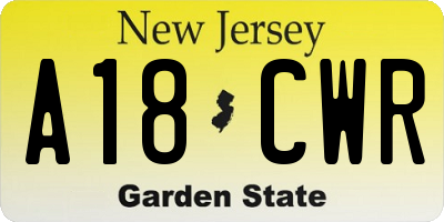 NJ license plate A18CWR
