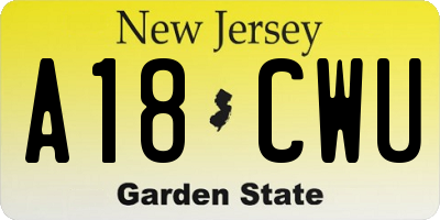 NJ license plate A18CWU