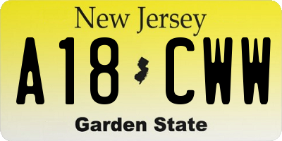 NJ license plate A18CWW