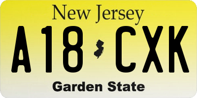 NJ license plate A18CXK