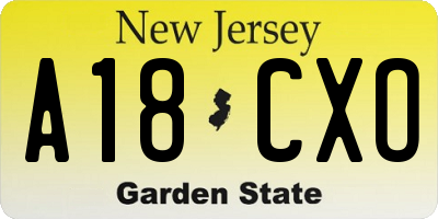NJ license plate A18CXO