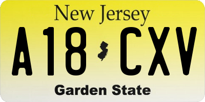 NJ license plate A18CXV