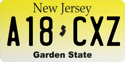 NJ license plate A18CXZ
