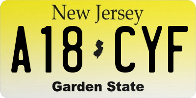 NJ license plate A18CYF