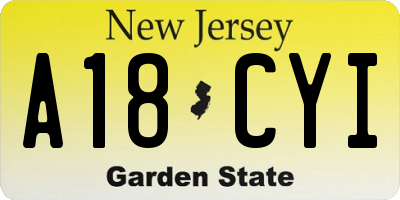 NJ license plate A18CYI