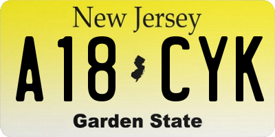 NJ license plate A18CYK