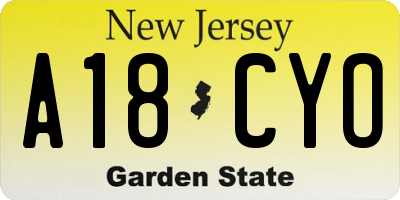 NJ license plate A18CYO