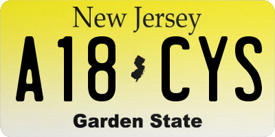 NJ license plate A18CYS