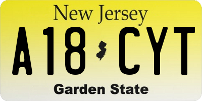 NJ license plate A18CYT