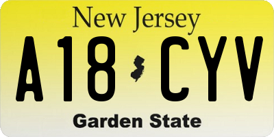 NJ license plate A18CYV