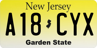NJ license plate A18CYX