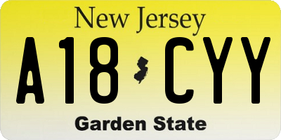 NJ license plate A18CYY
