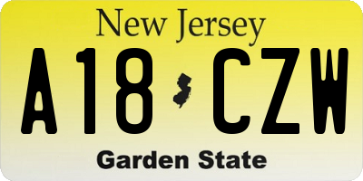 NJ license plate A18CZW
