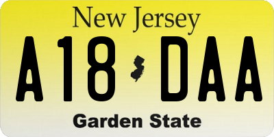 NJ license plate A18DAA