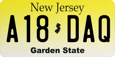 NJ license plate A18DAQ