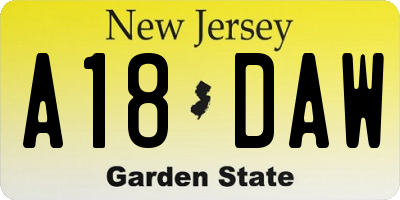 NJ license plate A18DAW