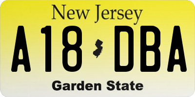 NJ license plate A18DBA