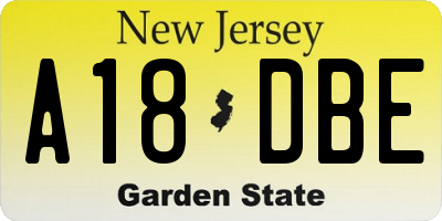NJ license plate A18DBE