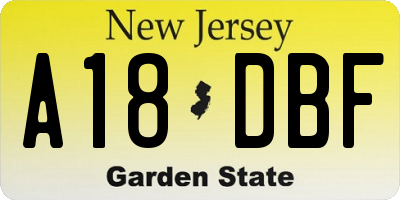 NJ license plate A18DBF