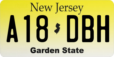 NJ license plate A18DBH