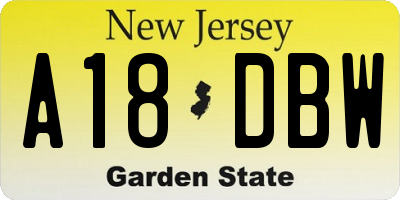 NJ license plate A18DBW