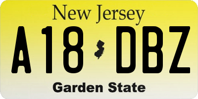 NJ license plate A18DBZ