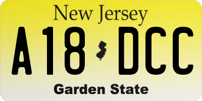 NJ license plate A18DCC