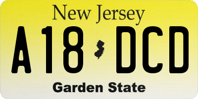 NJ license plate A18DCD